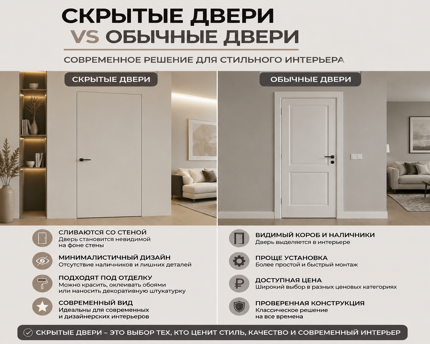 Скрытые двери в интерьере — преимущества, сравнение и особенности установки Скрытые двери в интерьере — преимущества, сравнение и особенности установки